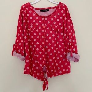 Girls Polka Dot 3/4 Length Sleeves Tie-up Shirt